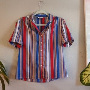 Vintage Levi's Levi Strauss & Co 70s Red White and Blue Striped Silky Button Up